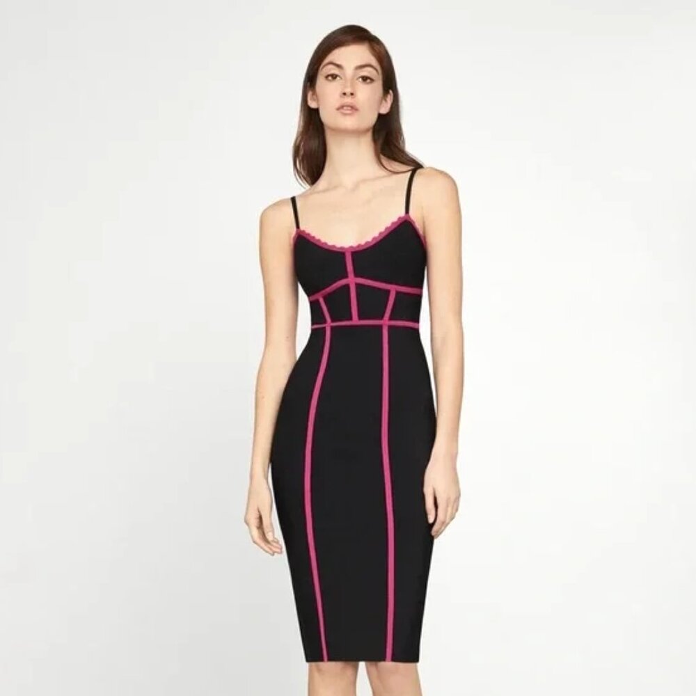 NWT BCBG Max Azria Strappy Bodycon Dress Black Pink XS